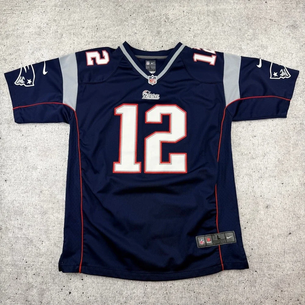 Nike New England Patriots Tom Brady 12 Jersey Kids Large 14-16 Navy Blue NFL
